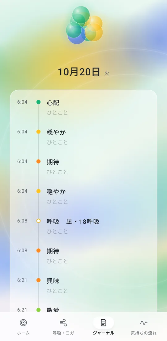 1日の記録の画面